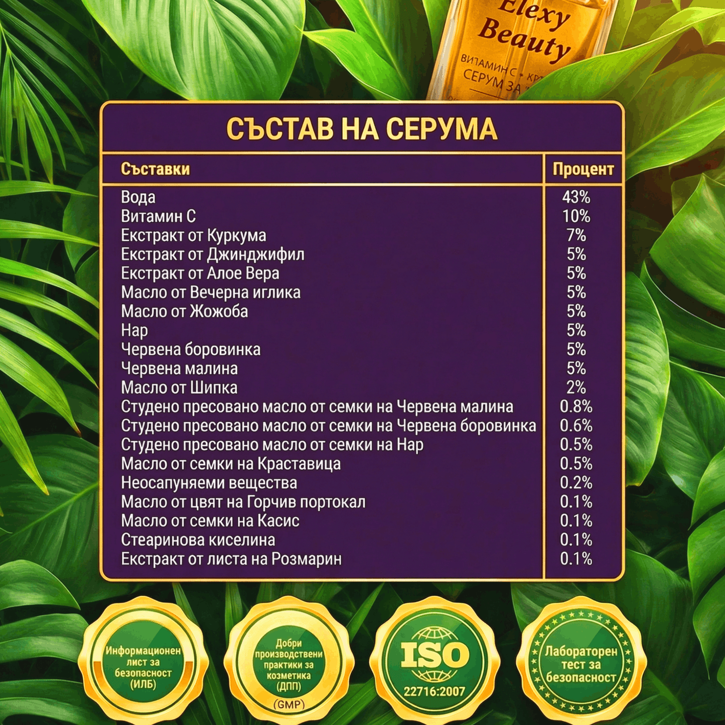 Серум с Куркума + Витамин C за Естествен Блясък